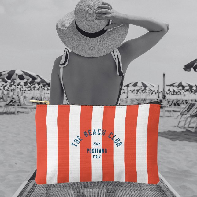The Beach Club Crest Orange Red Cabana Stripe Accessory Pouch (Creator Uploaded)