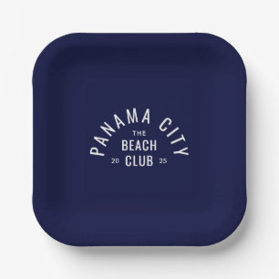 The Beach Club Deep Blue Personalized Destination  Paper Plate