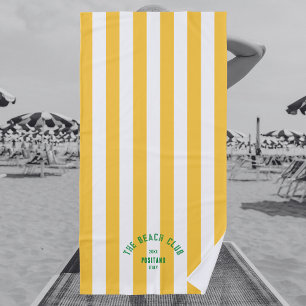The Beach Club Green Crest Yellow Cabana Stripe  Towel