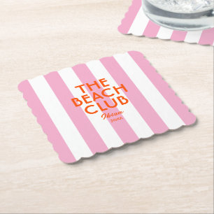 The Beach Club Ibiza Pink Cabana Stripe  Paper Coaster
