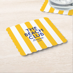 The Beach Club Sorrento Yellow Cabana Stripe  Paper Coaster