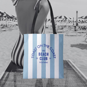 The Beach Club Toast On The Coast Blue Stripe Tote Bag