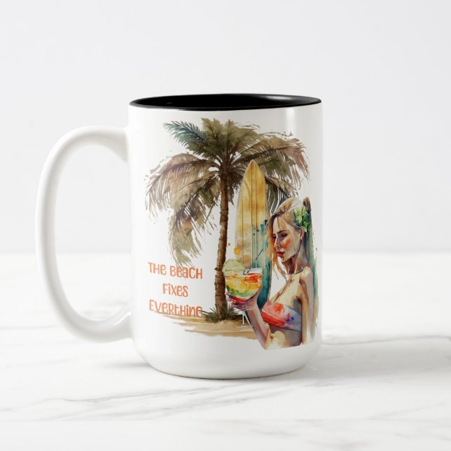 The Beach Fixes Everything Two-Tone Coffee Mug (Left)