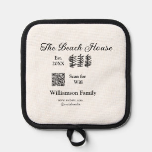 The beach house add family name Q R scan wifi webs Pot Holder