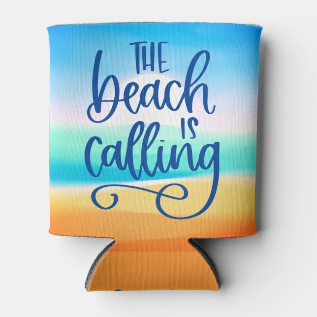 The Beach is Calling | Custom Stylish Seascape Art Can Cooler (Front)