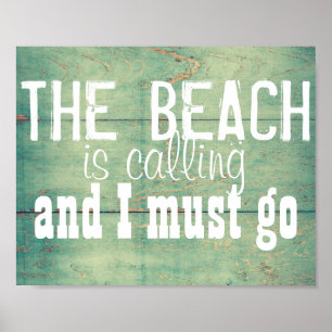 the beach is calling quote wall art teal blue