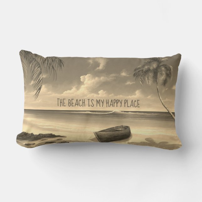 The Beach is my Happy Place Lumbar Pillow (Front)