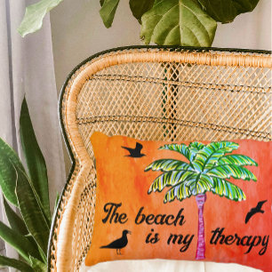The Beach is My Therapy Tropical Palm Orange Accent Pillow
