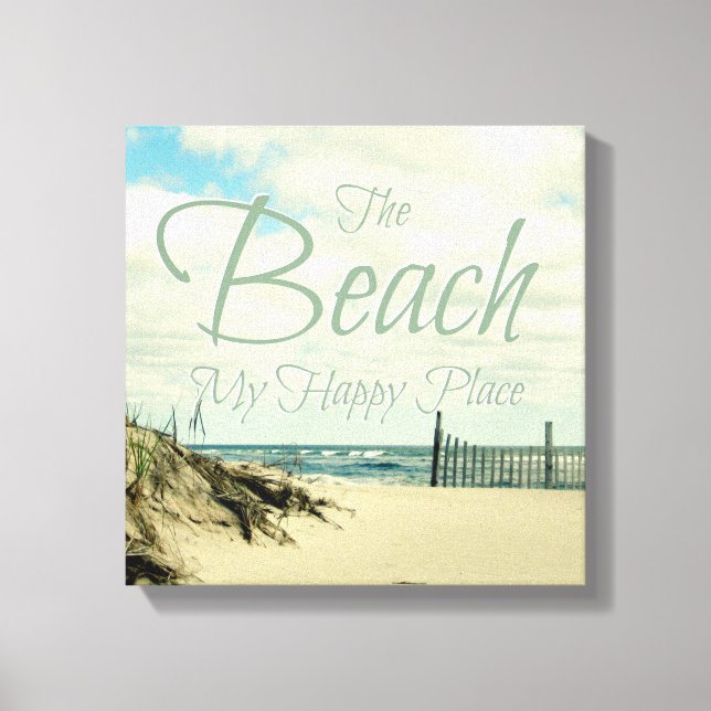 THE BEACH MY HAPPY PLACE PHOTO WORD ART CANVAS PRINT (Front)