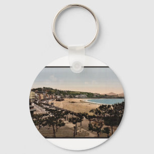 The beach, San Sebastian, Spain vintage Photochrom Keychain