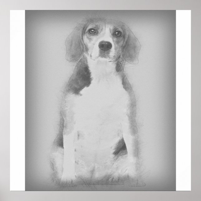 The Beagle Dog Is Drawn With A Pencil Poster (Front)