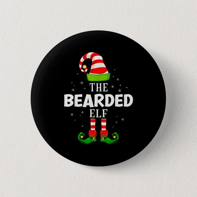 The Bearded Elf Christmas Pjs Matching Pajama  2 Inch Round Button (Front)