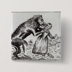 The Beast of Gevaudan Attacking a Young Girl 2 Inch Square Button