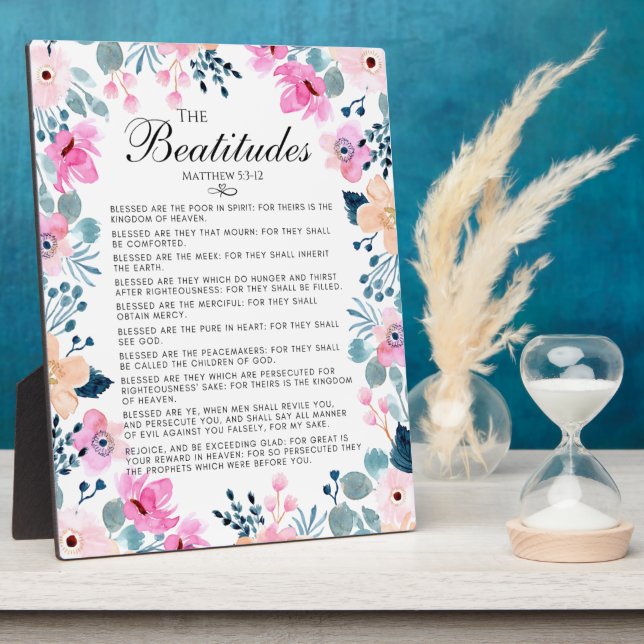 The Beatitudes Matthew 5:3-12 Floral Bible Verse Plaque (Side)