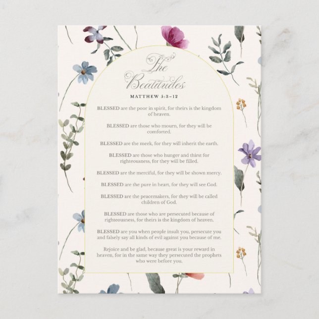 The Beatitudes Matthew 5:3–12 Floral Scripture Postcard (Front)