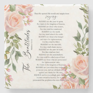 The Beatitudes Matthew 5:3-12 Scripture Roses Stone Coaster