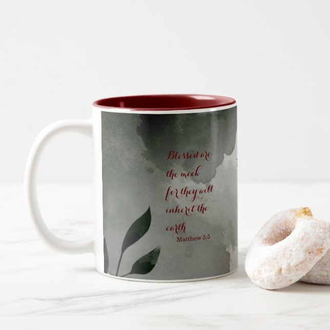 The Beatitudes Scripture Verse 5:5 Two-Tone Coffee Mug (With Donut)
