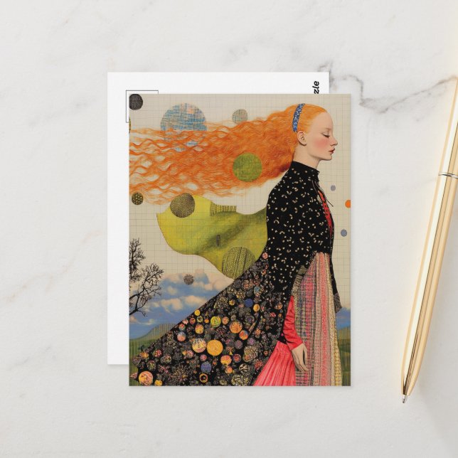 The Beautiful Lady With Red Hair Collage Postcard (Front/Back In Situ)