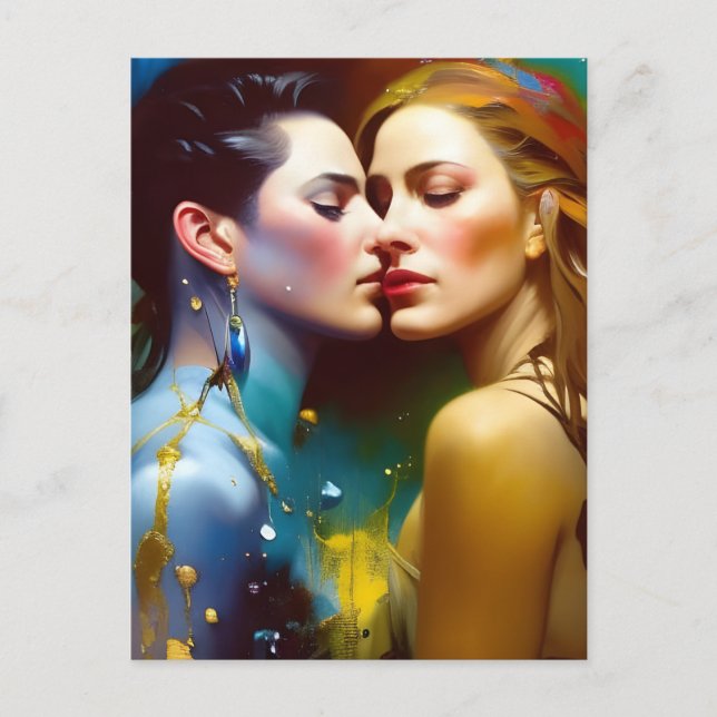 The Beautiful Lesbian Lovers Colourful Painting Postcard (Front)