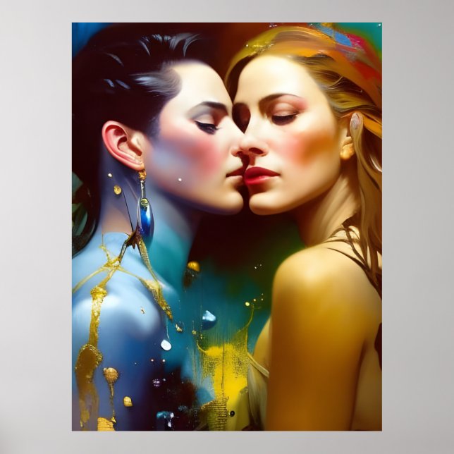 The Beautiful Lesbian Lovers Colourful Painting Poster (Front)