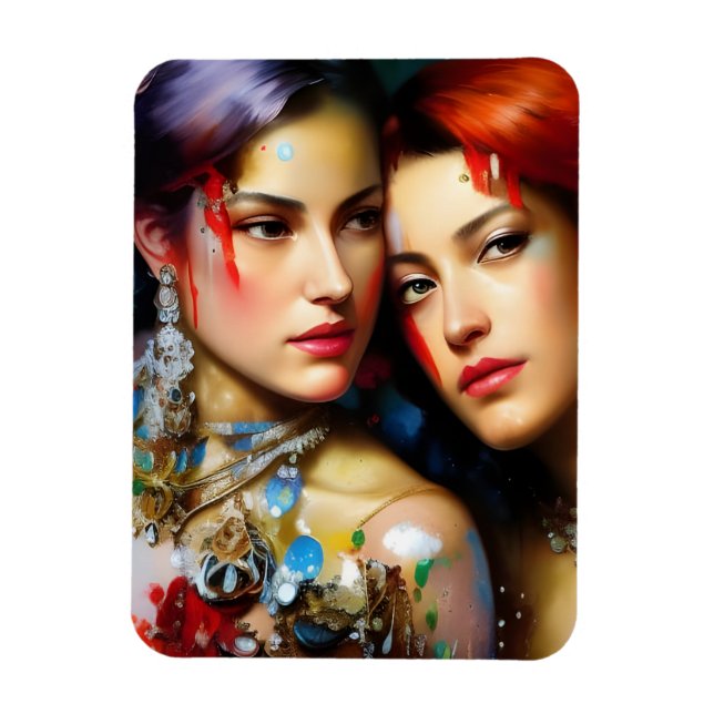 The Beautiful Lovers Colorful Painting Magnet (Vertical)
