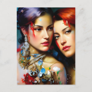 The Beautiful Lovers Colourful Painting Postcard