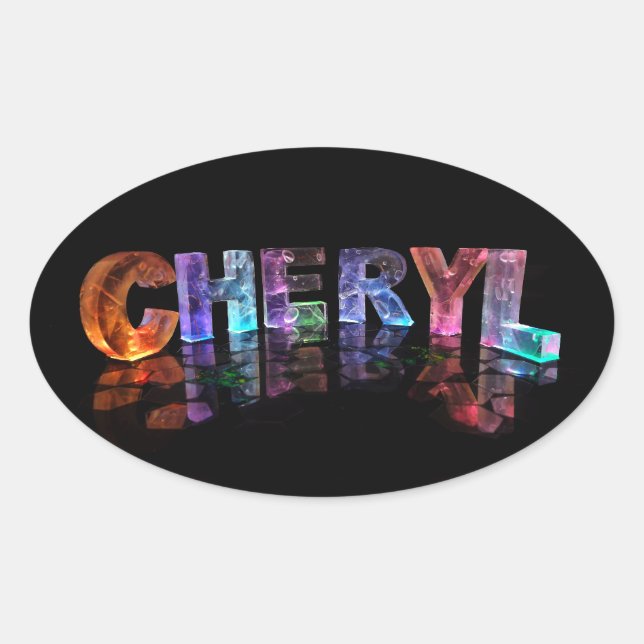The Beautiful Name Cheryl in 3D Lights Oval Sticker (Front)