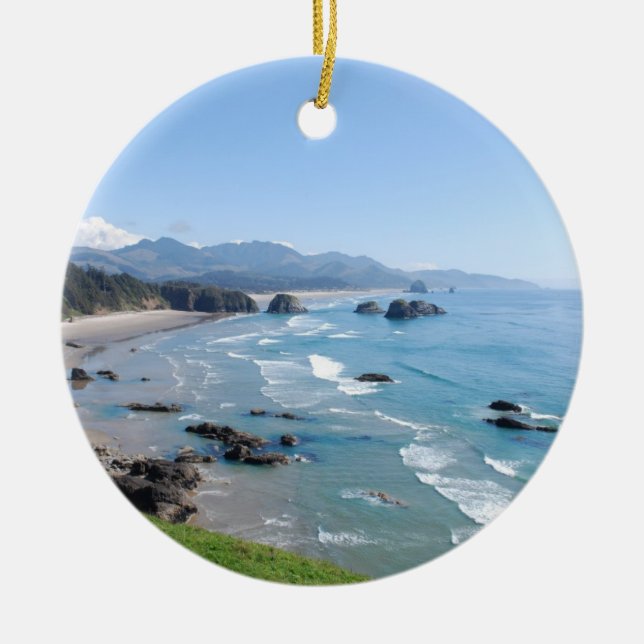 The Beautiful Oregon Coast from Ecola Park Ceramic Ornament (Front)