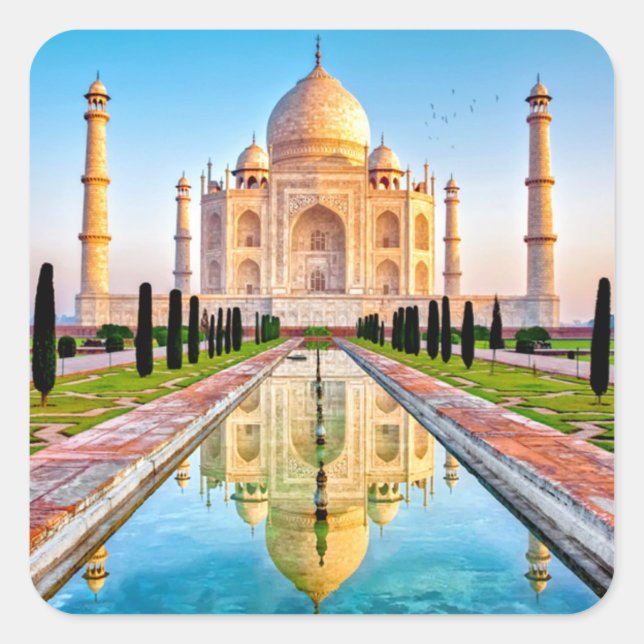 The Beautiful White Marble Taj Mahal of India Square Sticker (Front)