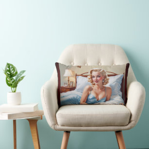 The Bed Is Just Fine AI Concept Art by Xzendor7 Lumbar Pillow