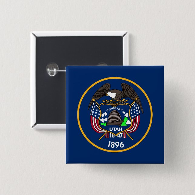 The Beehive State Industry Flag of Utah Button (Front & Back)