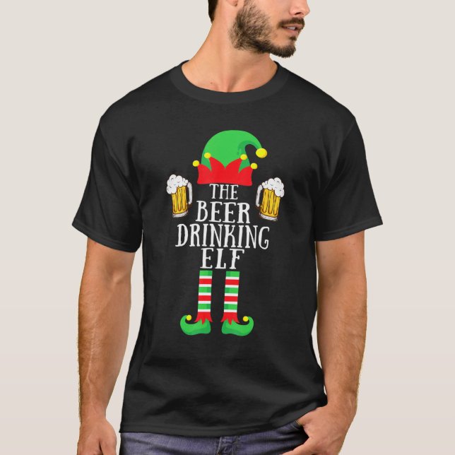 The Beer Drinking Elf Matching Family Group Xmas P T-Shirt (Front)