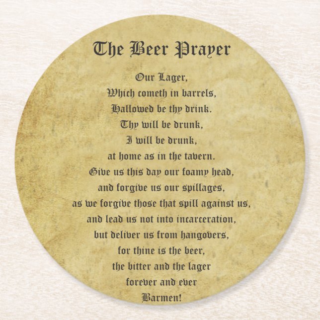 The Beer Prayer Round Paper Coaster (Front)