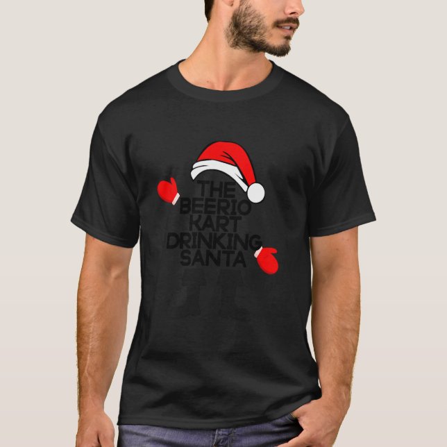 The Beerio Kart Drinking Santa Funny Christmas Bee T-Shirt (Front)