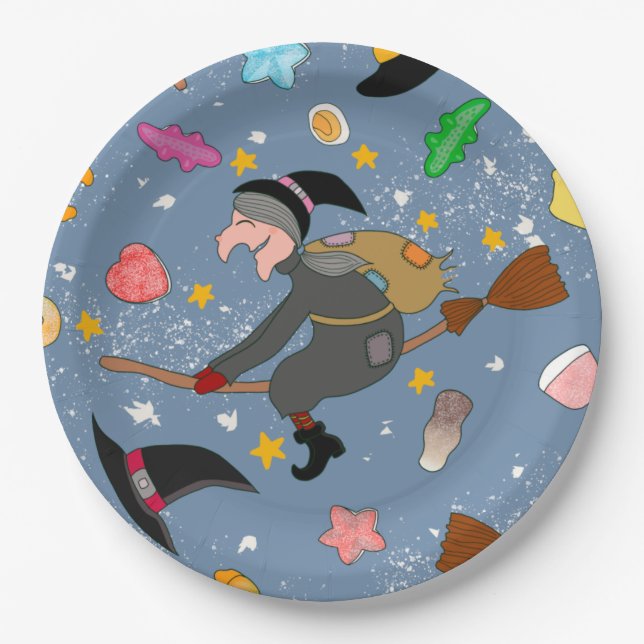 The befana comes at night with the broom pattern paper plate (Front)