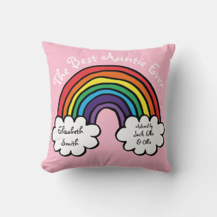 The Best Auntie Ever Colourful Rainbow Pink Throw Pillow