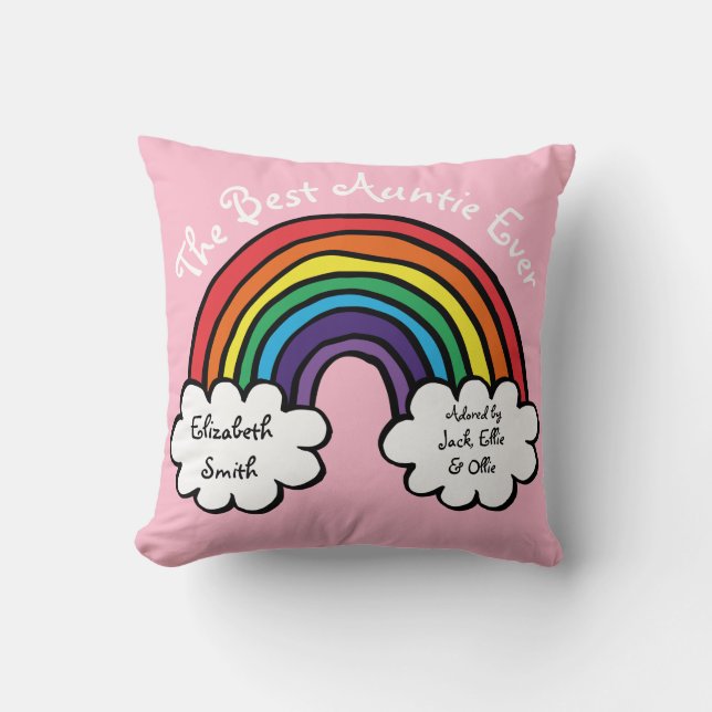 The Best Auntie Ever Colourful Rainbow Pink Throw Pillow (Front)
