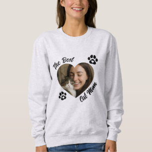 "The Best Cat Mom" Personalized Photo Heart Sweatshirt