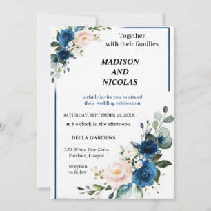 the best cute blue flowers wedding invitation