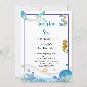 the best cute pastel blue mermaid birthday invitation