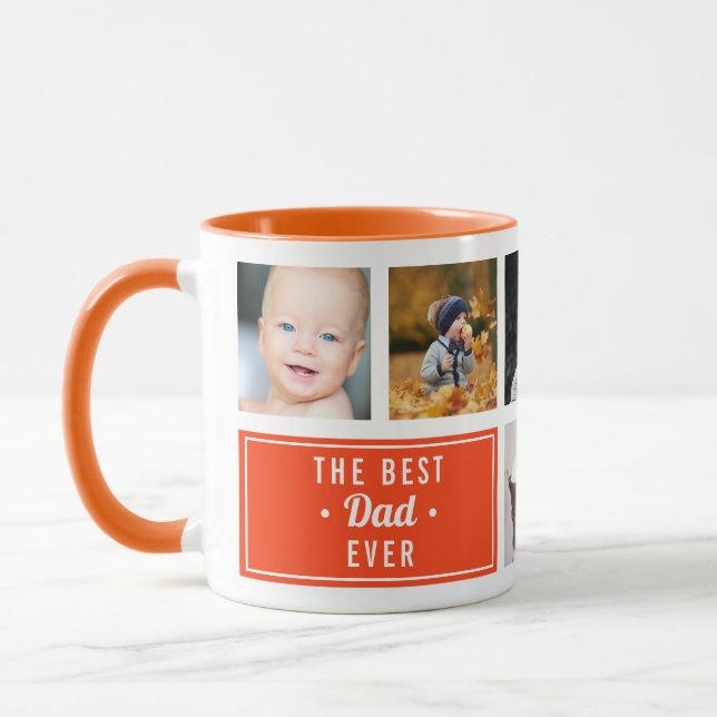 The Best Dad Ever Orange Custom Photo Collage Mug (Left)