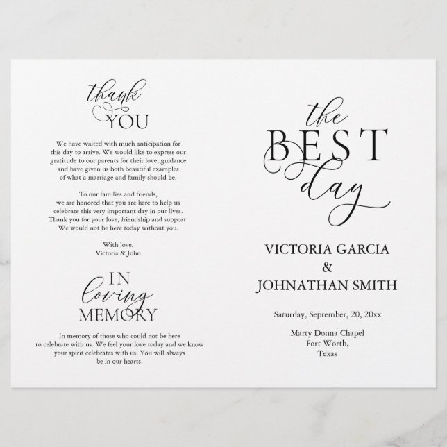 The Best Day, Wedding Ceremony Foldable Program (Front)