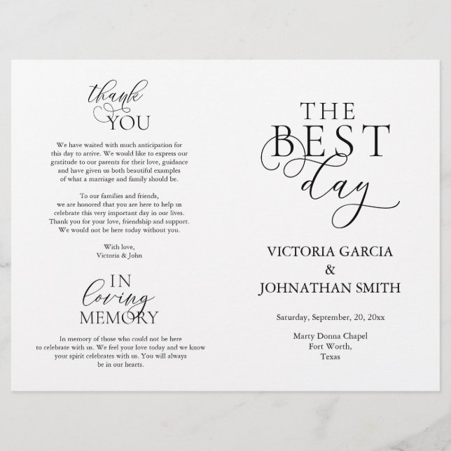The Best Day, Wedding Ceremony Foldable Program (Front)
