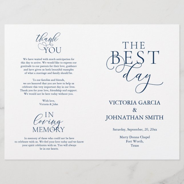 The Best Day, Wedding Ceremony Foldable Programs (Front)