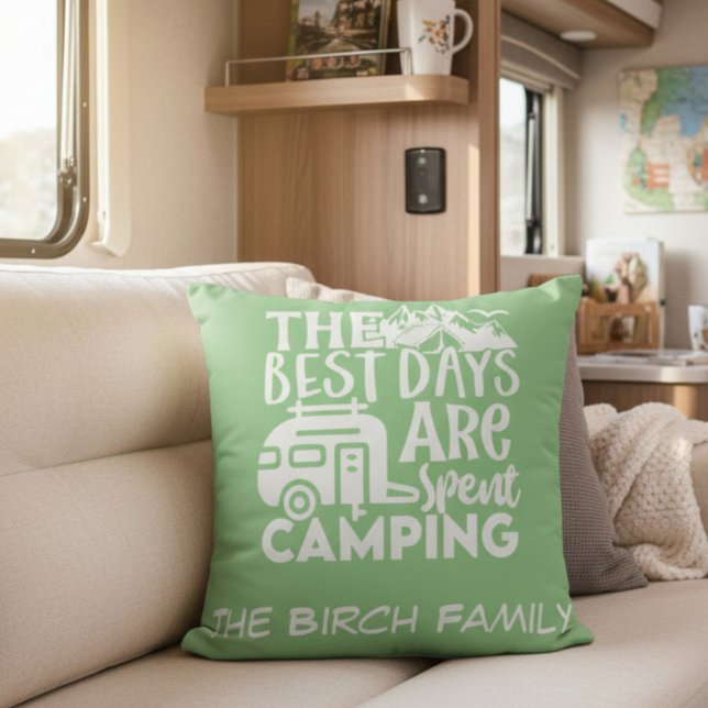 The Best Days Are Spent Camping Family Name Throw Pillow (Creator Uploaded)