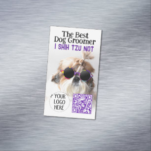 The Best dog groomer Shih Tzu Not Logo QR code Magnetic Business Card