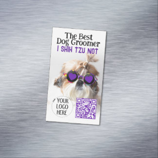 The Best dog groomer Shih Tzu Not Logo QR code Magnetic Business Card