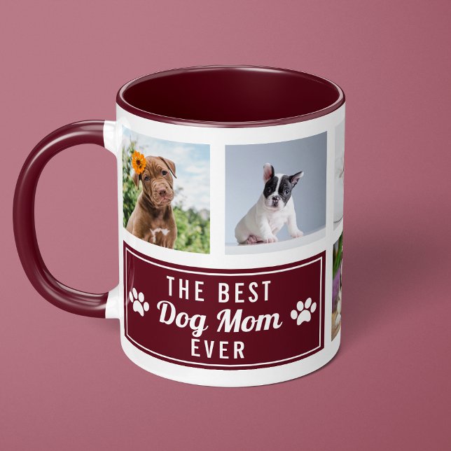 The Best Dog Mom Ever Burgundy Pet Collage Photo Mug (Creator Uploaded)