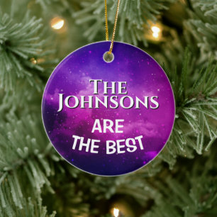 The Best" Family Deep Violet Space & Stars Custo Ceramic Ornament