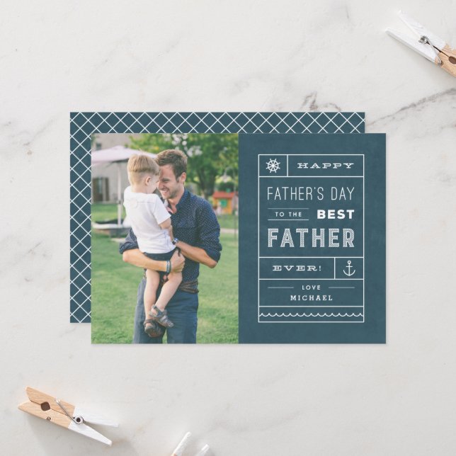 The Best Father Father's Day Card - Navy (Front/Back In Situ)